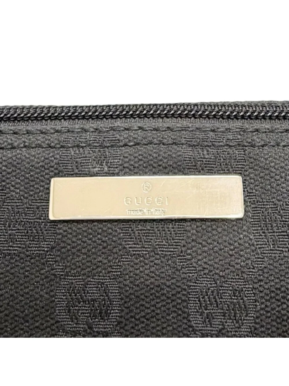 Gucci Vintage GG Canvas Leather Logo Plate Pouch Handbag Black